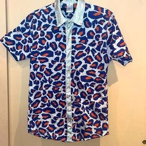 Sea Dragon Studio Party Panther short sleeve button down tailored shirt SZ small